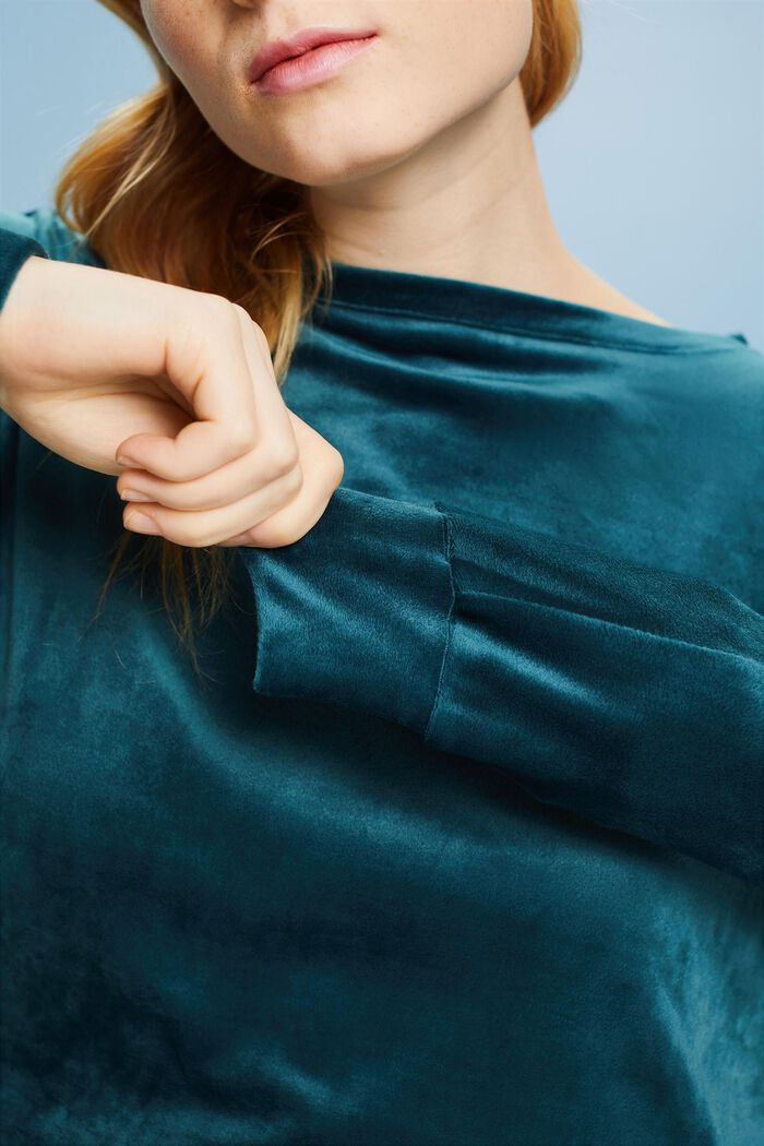 Sweat-shirt de détente en velours, PETROL BLUE, detail image number 2