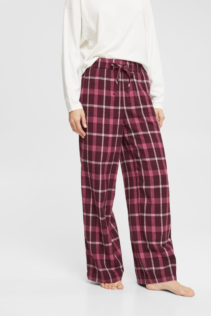 Pantalon de pyjama à carreaux en flanelle de coton, BORDEAUX RED, detail image number 0