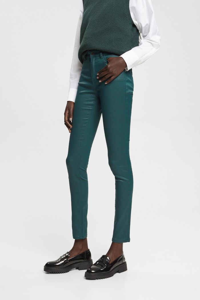 Pantalon taille haute en similicuir coupe Slim Fit, DARK TEAL GREEN, detail image number 0