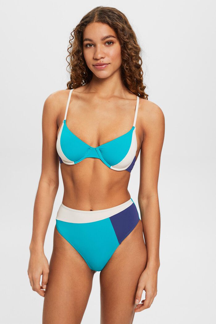 Haut de bikini à armatures au design colour blocking, TEAL GREEN, detail image number 0
