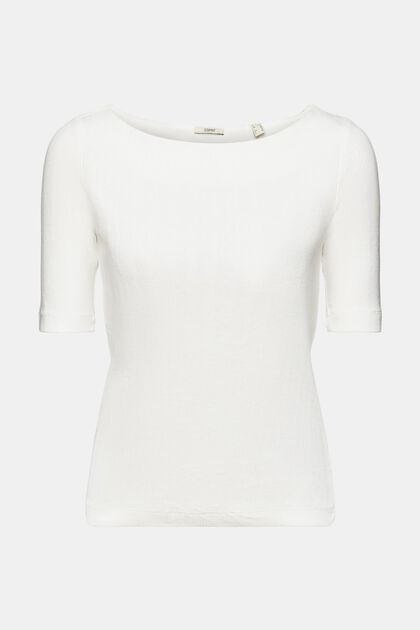 T-shirt côtelé en maille pointelle, OFF WHITE, overview