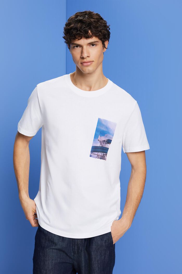 T-shirt orné d’un imprimé sur la poitrine, 100 % coton, WHITE, detail image number 0