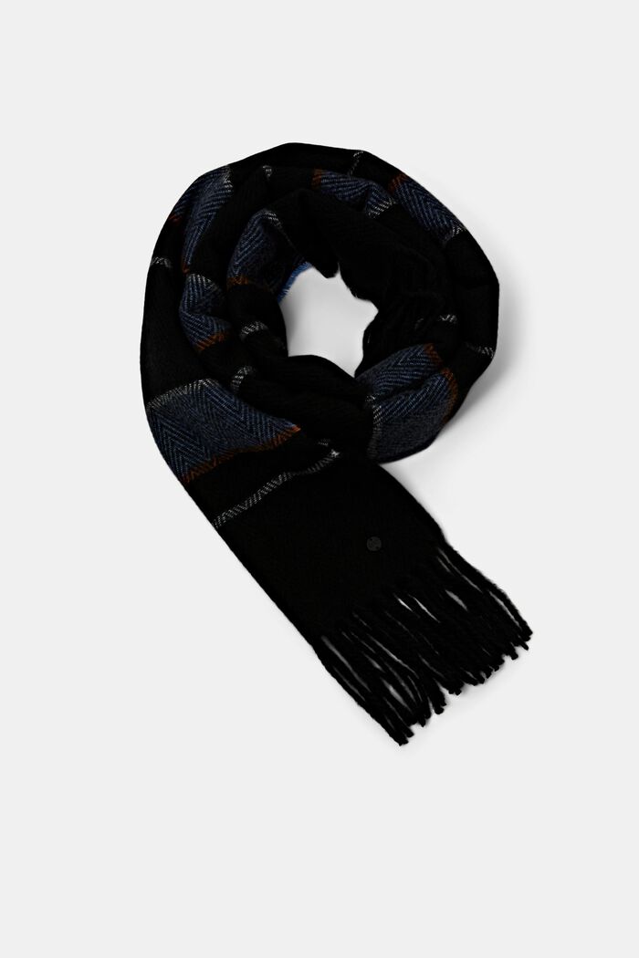 Écharpe rayée à franges, BLACK, detail image number 0
