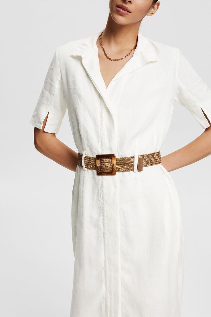 Robe-chemise à ceinture, 100 % lin, WHITE, detail image number 3