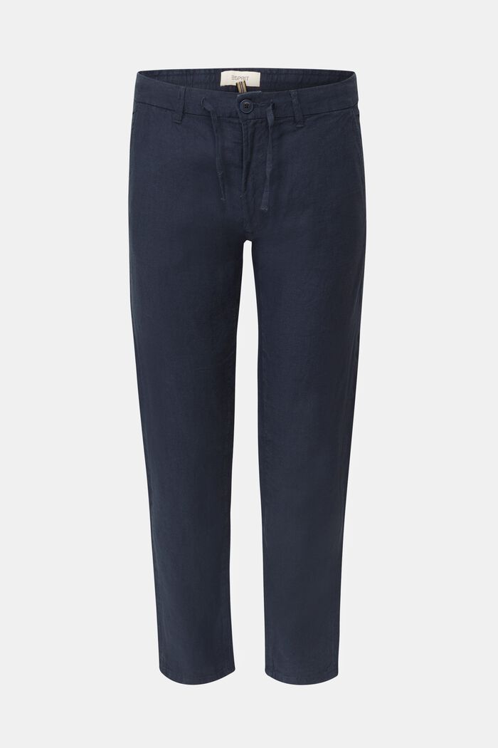 100 % lin : le pantalon à cordon de serrage à la taille, NAVY, detail image number 0