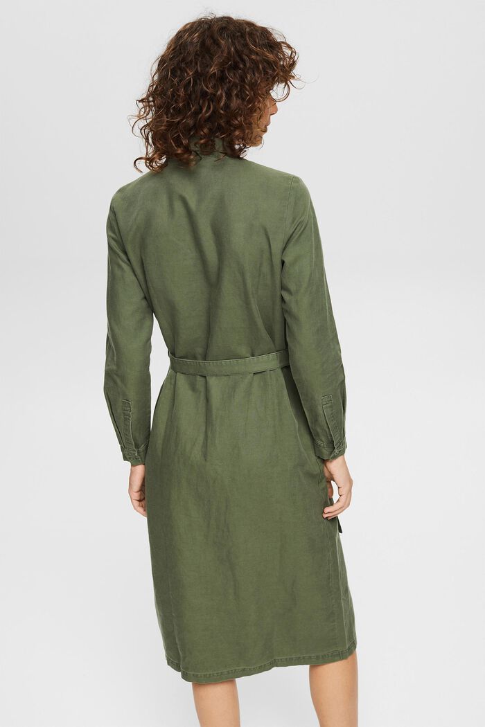 En lin mélangé : la robe-chemise à ceinture, GREEN, detail image number 2
