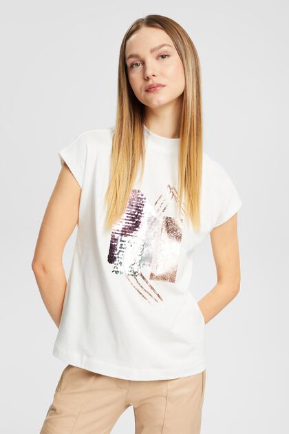T-shirt orné d’une application de paillettes, TENCEL™, OFF WHITE, overview