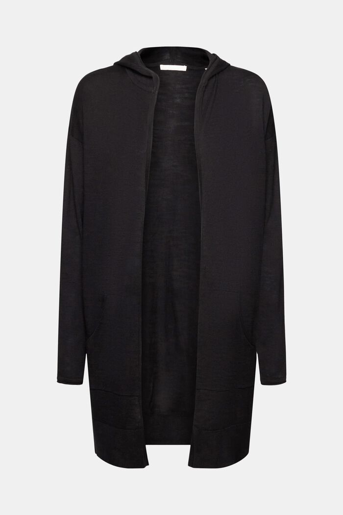 Cardigan à capuche en maille de pur coton, BLACK, detail image number 5