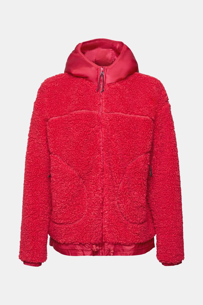 Cardigan zippé en polaire peluche à capuche, CHERRY RED, detail image number 6
