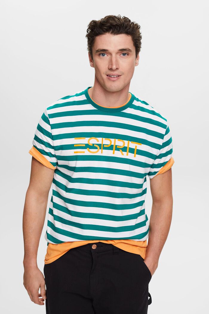T-shirt rayé en coton, EMERALD GREEN, detail image number 0