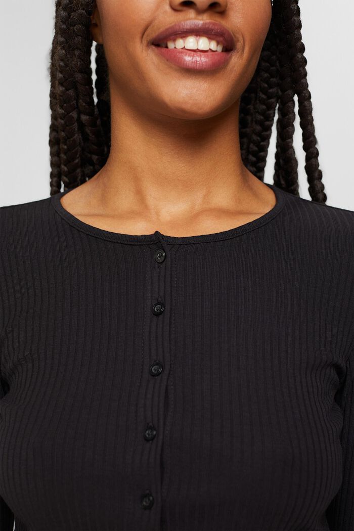 T-shirt à manches longues et patte de boutonnage, coton biologique, BLACK, detail image number 2
