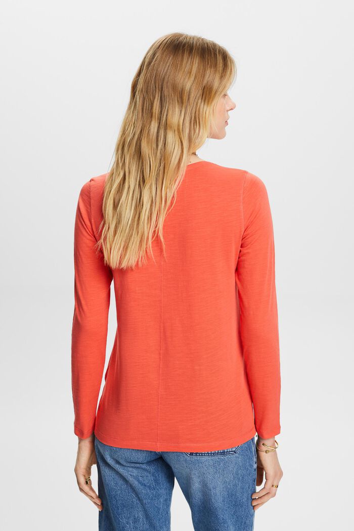 T-shirt à manches longues en jersey, 100 % coton, CORAL RED, detail image number 3