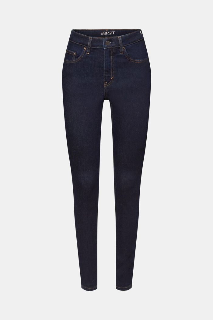 Jean Skinny à taille haute, coton stretch, BLUE RINSE, detail image number 7
