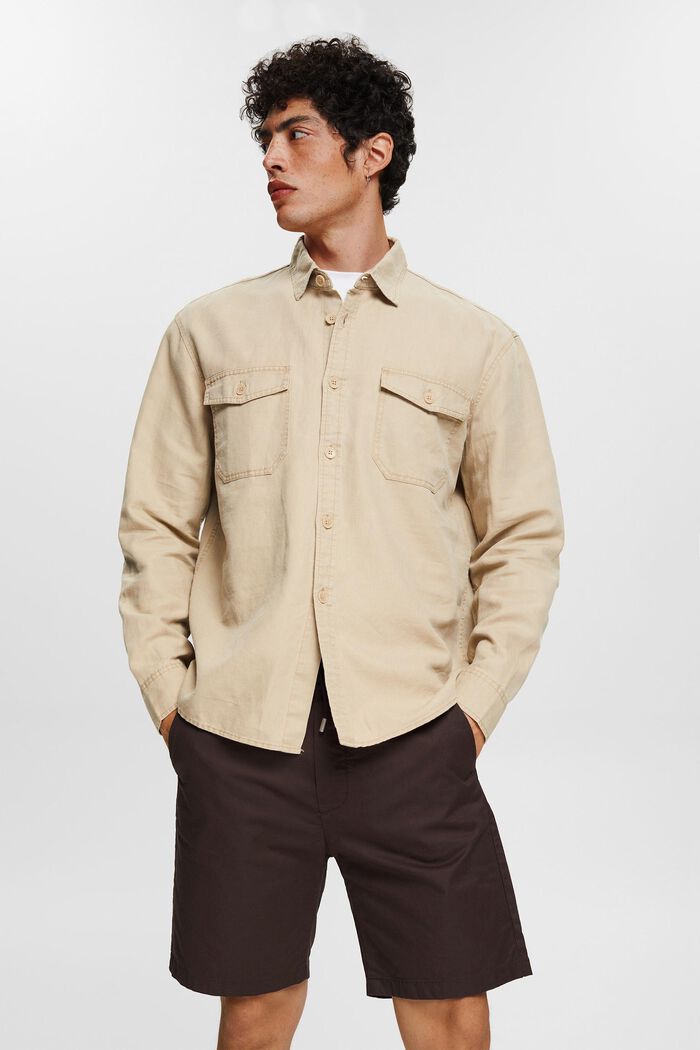 En lin mélangé : chemise oversize, BEIGE, detail image number 0
