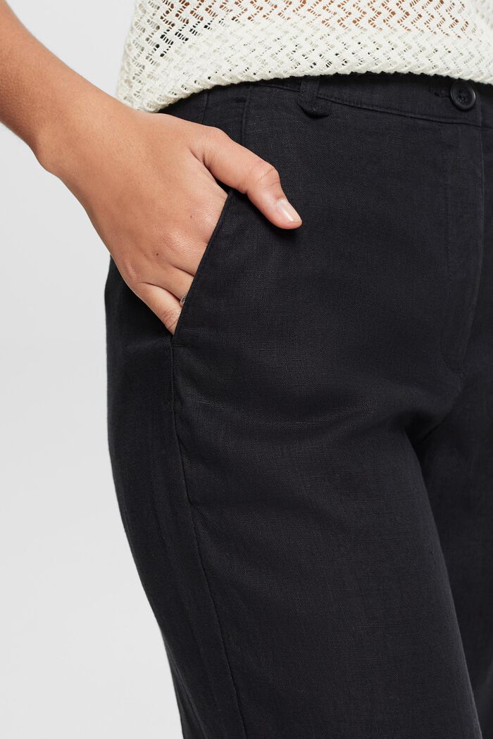 Pantalon ceinturé à jambes larges en lin, BLACK, detail image number 4