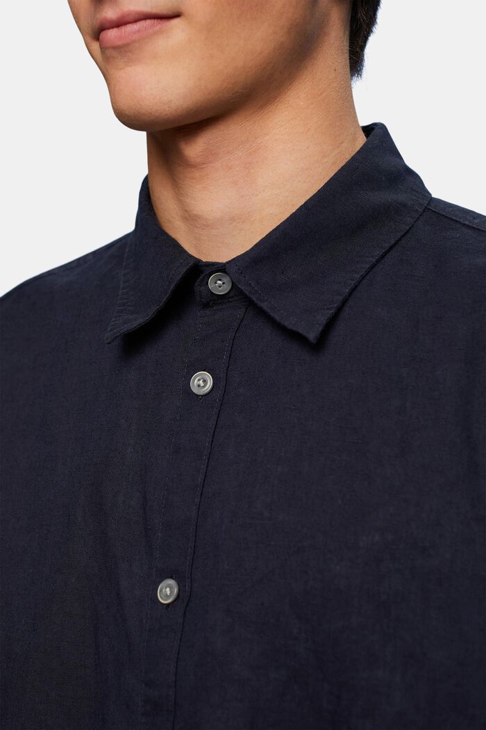 T-shirt à manches courtes en mélange de lin et de coton, NAVY, detail image number 3