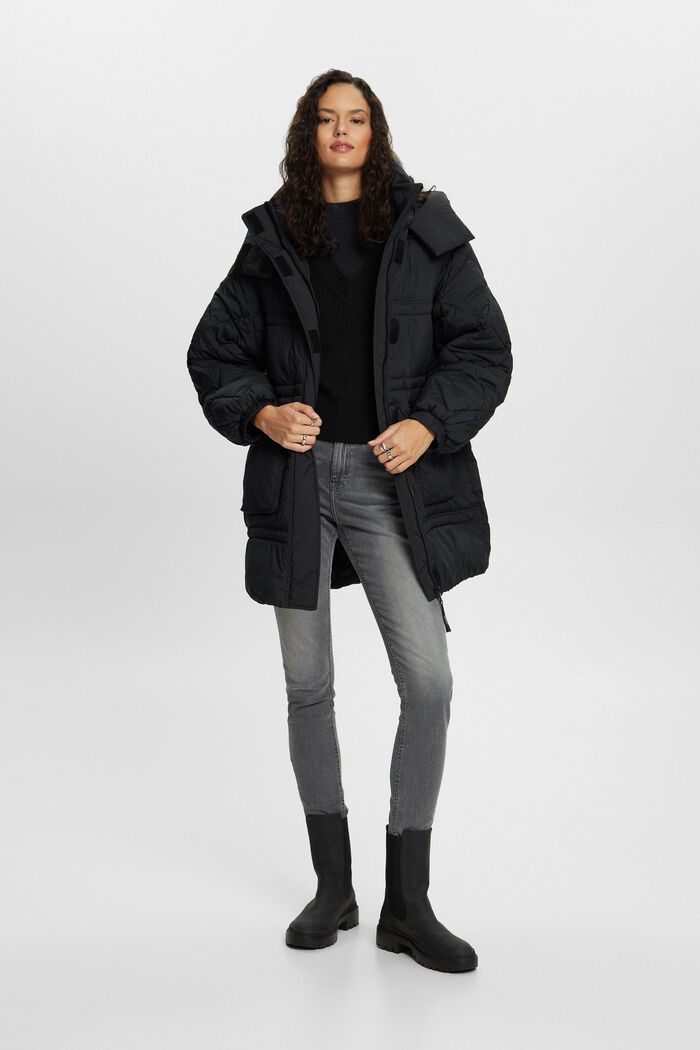 En matière recyclée : manteau matelassé à capuche, BLACK, detail image number 1