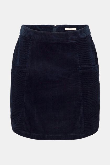 Mini-jupe en velours côtelé, 100 % coton, NAVY, overview