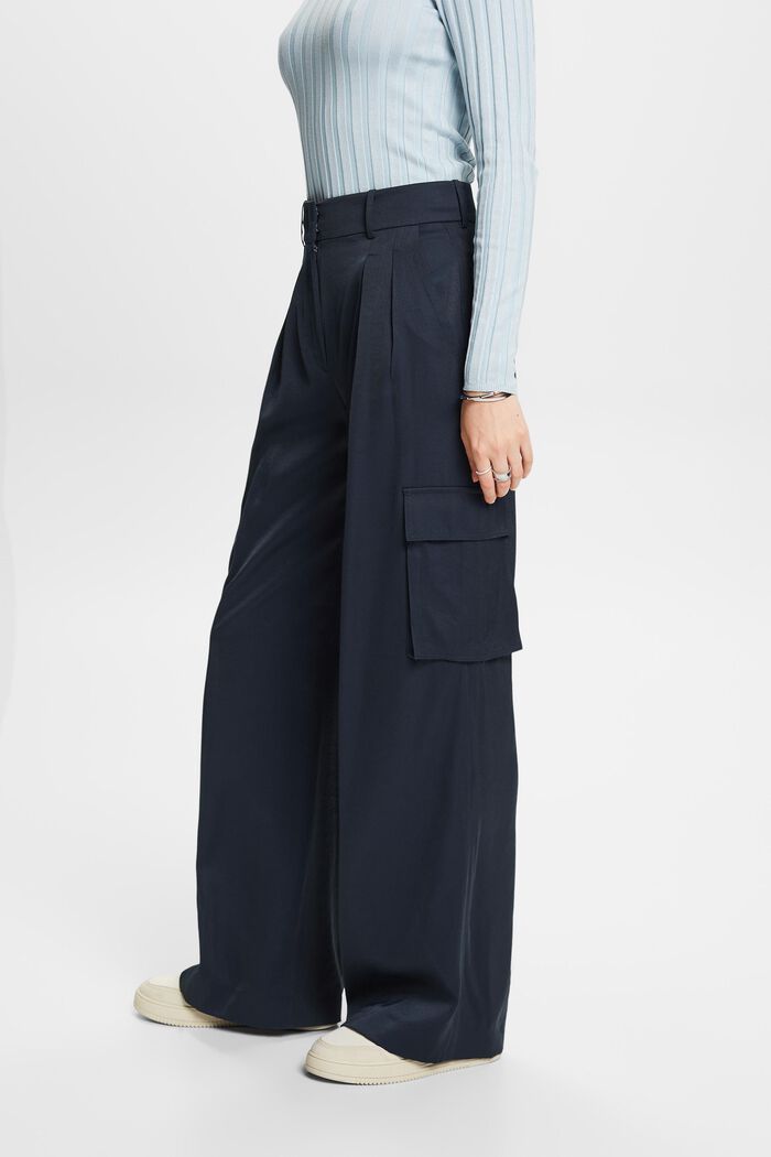 Pantalon cargo à jambes larges et taille haute, PETROL BLUE, detail image number 0