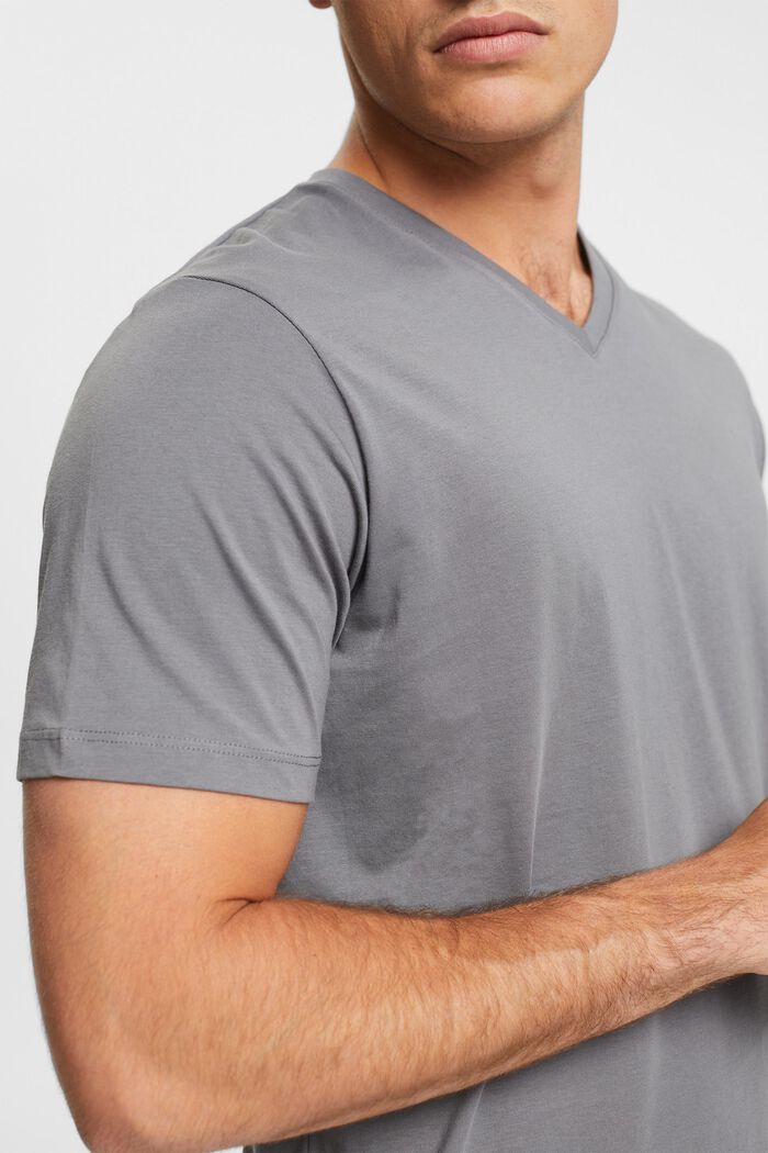 T-shirt à encolure en V en coton durable, DARK GREY, detail image number 3