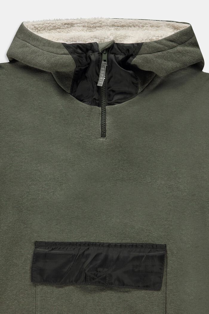 Sweat-shirt à zip court, à capuche doublée de fourrure synthétique, FOREST, detail image number 2