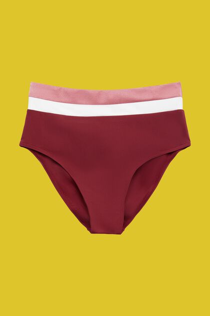 Bas de bikini taille haute tricolore, DARK RED, overview