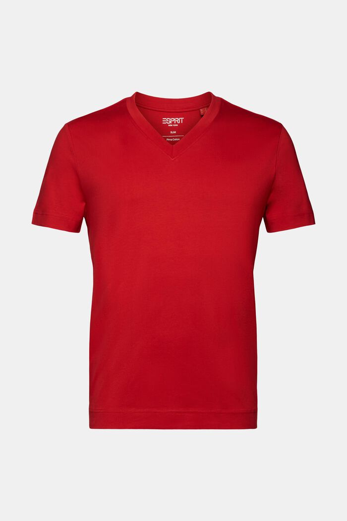T-shirt en jersey à encolure en V, 100 % coton, DARK RED, detail image number 6