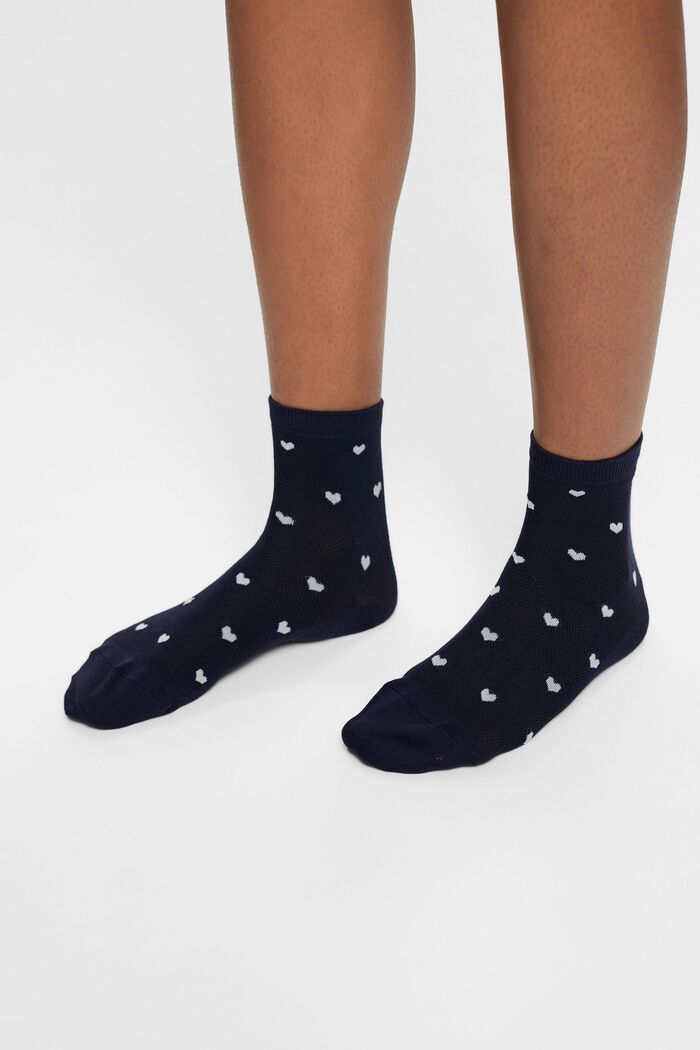 Lot de 2 paires de chaussettes à motif cœurs, SPACE BLUE, detail image number 1