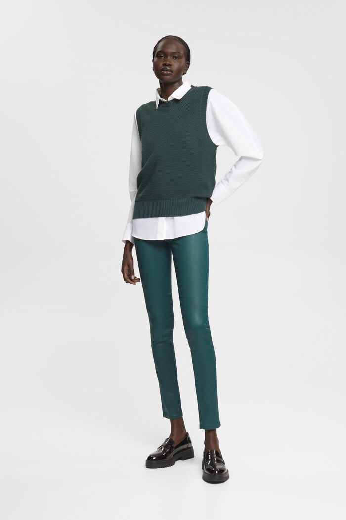 Pantalon taille haute en similicuir coupe Slim Fit, DARK TEAL GREEN, detail image number 4