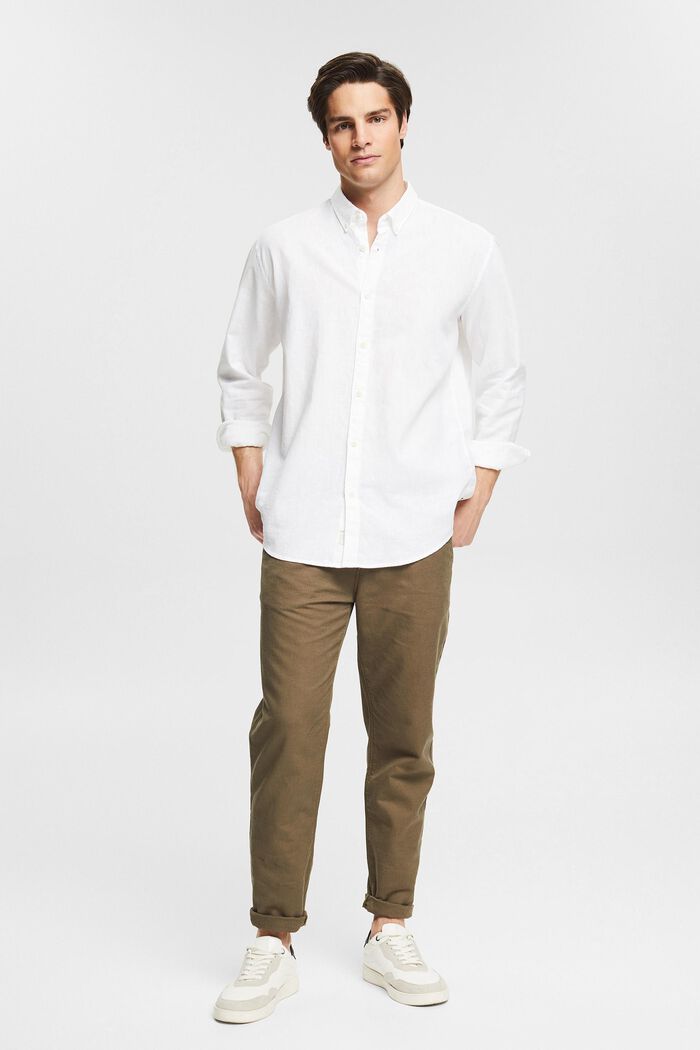 En lin mélangé : la chemise à la finition chinée, WHITE, detail image number 1