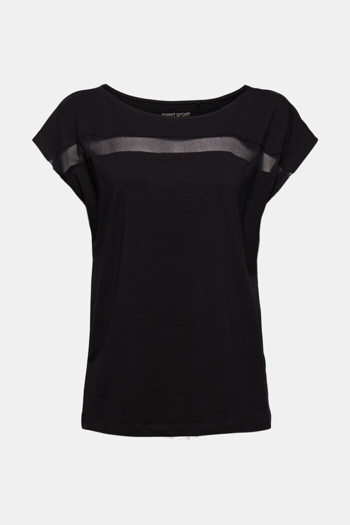T-shirt de sport à empiècement en mesh, coton biologique, BLACK, detail image number 0