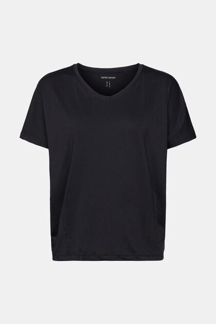 T-shirt de sport à encolure en V doté de la technologie E-DRY, BLACK, overview