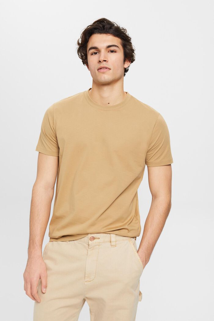 T-shirt à col ras du cou en pur coton, BEIGE, detail image number 0