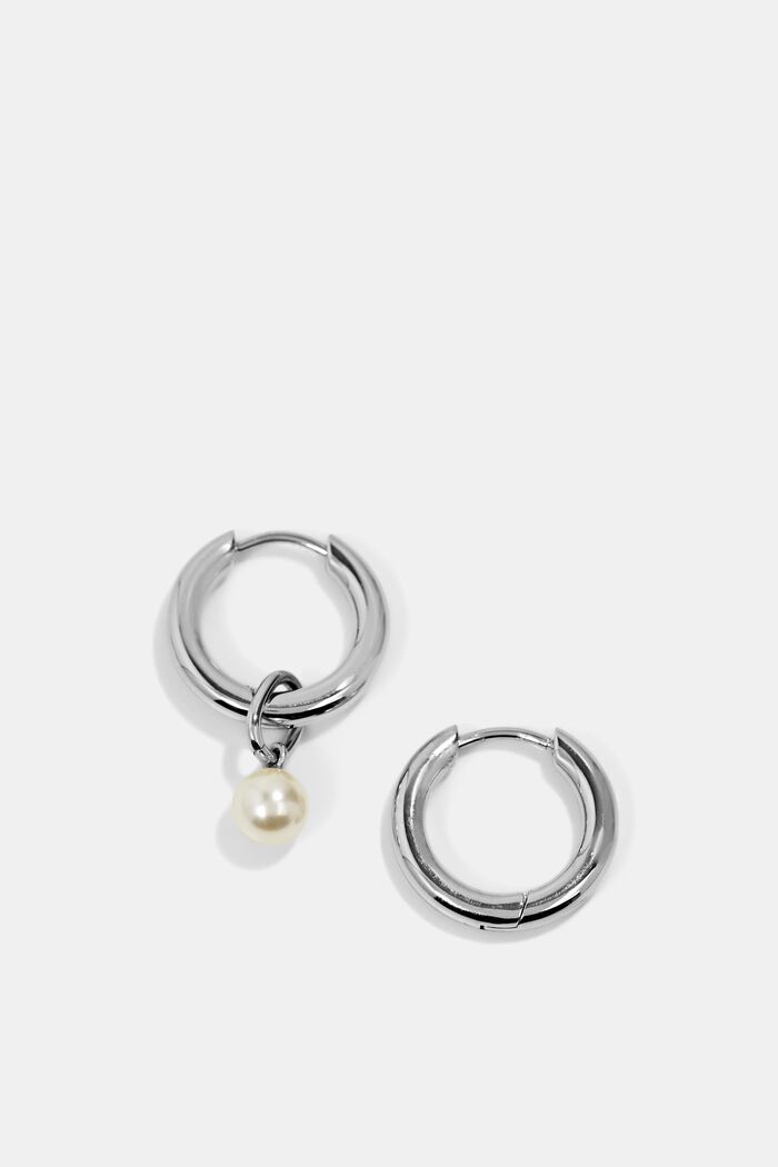 Créoles en acier inoxydable à pendentif perles, SILVER, detail image number 0