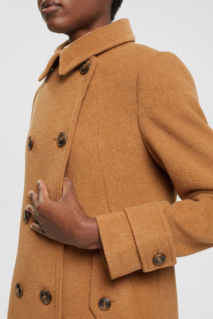 Manteau en laine mélangée à boutonnage croisé, CARAMEL, detail image number 0