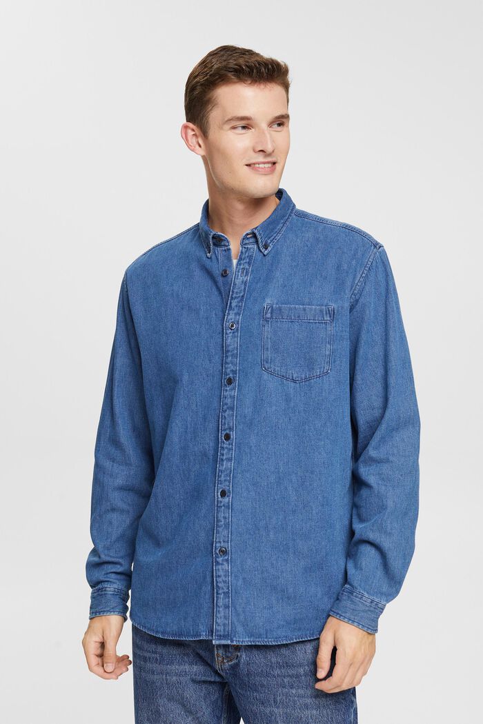 Chemise en jean à poche plaquée, BLUE MEDIUM WASHED, detail image number 0