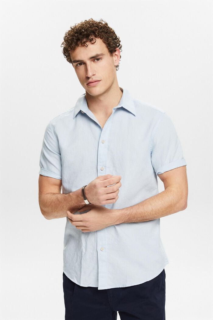 Chemise à manches courtes en lin et coton, LIGHT BLUE, detail image number 0