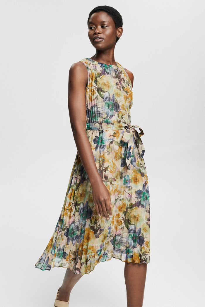 En matière recyclée : la robe lissée ornée d´un imprimé à fleurs, OFF WHITE, detail image number 0