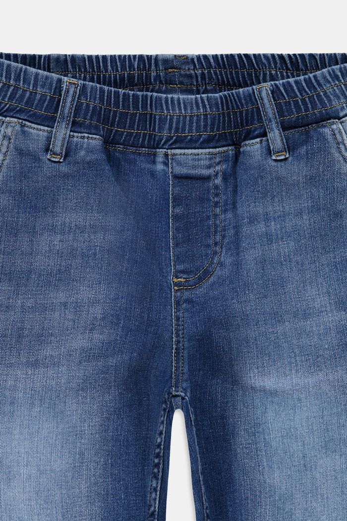 Short en jean à taille élastique, en coton, BLUE MEDIUM WASHED, detail image number 2