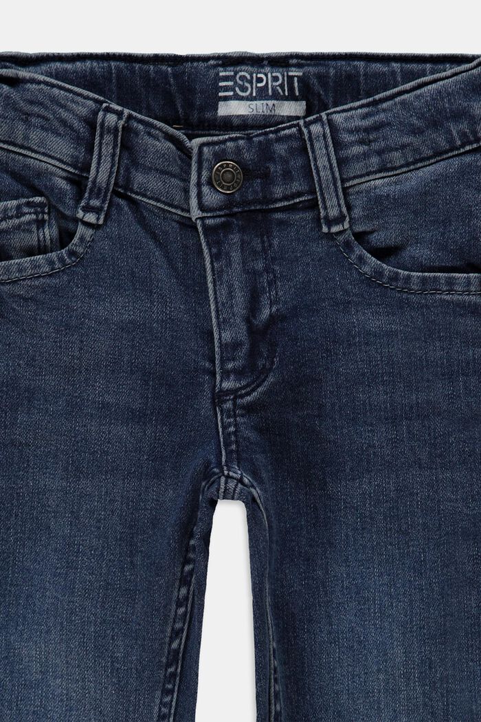 En matière recyclée : le jean à fentes et taille ajustable, BLUE DARK WASHED, detail image number 2