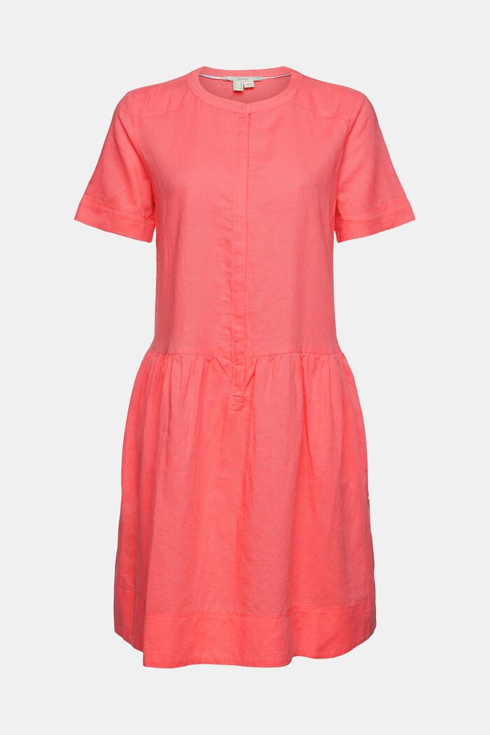 En lin mélangé : la robe à patte de boutonnage, CORAL RED, overview