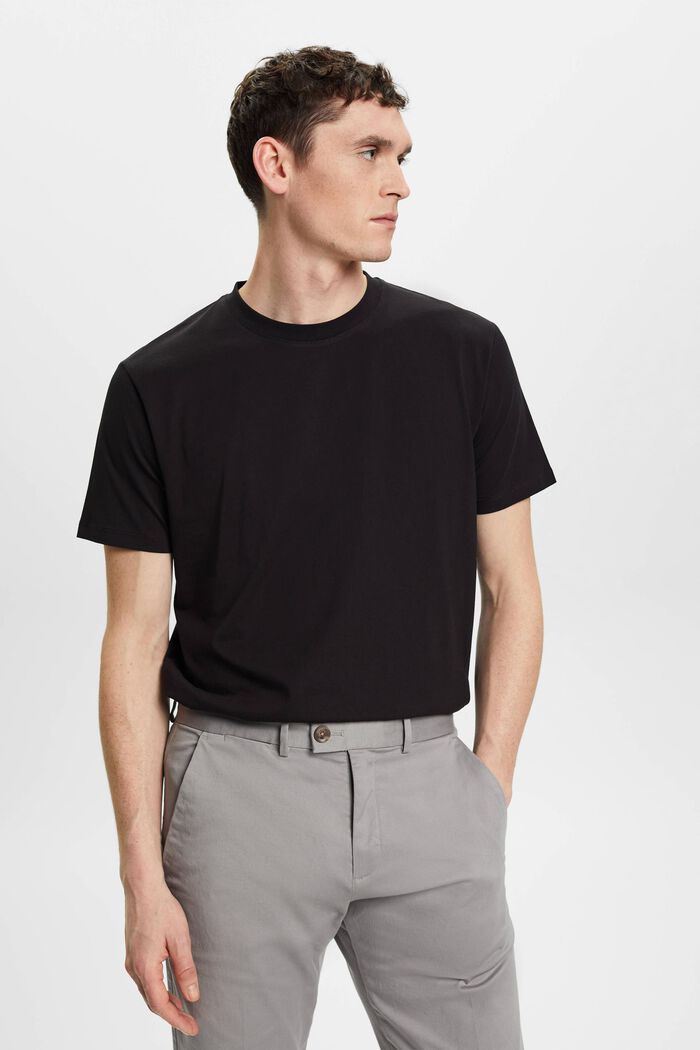 T-shirt à col ras du cou en pur coton, BLACK, detail image number 0