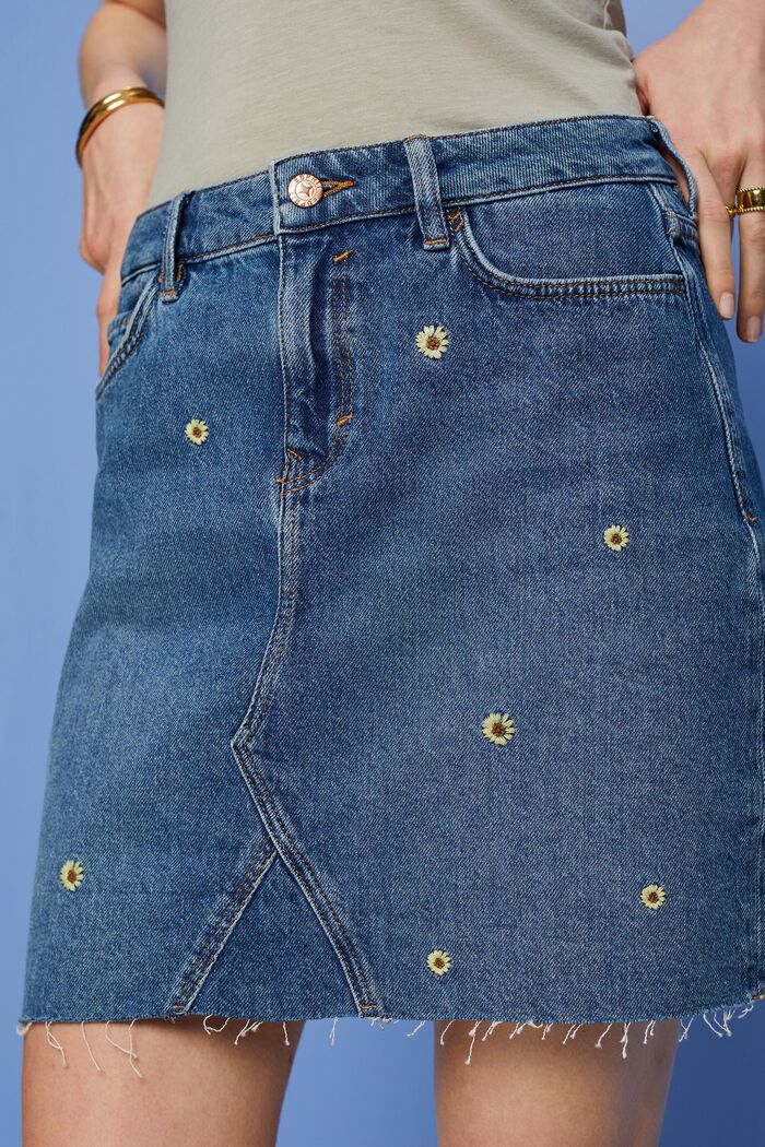 Mini-jupe en jean brodé, BLUE LIGHT WASHED, detail image number 2