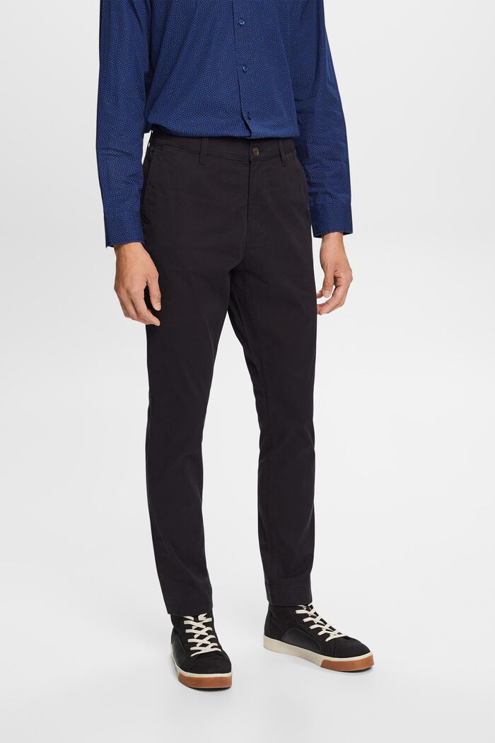 Pantalon chino slim en twill de coton, BLACK, detail image number 0