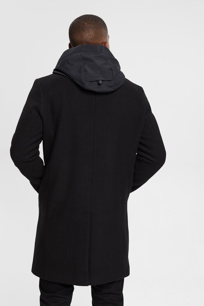 Manteau en laine mélangée à capuche amovible, BLACK, detail image number 4