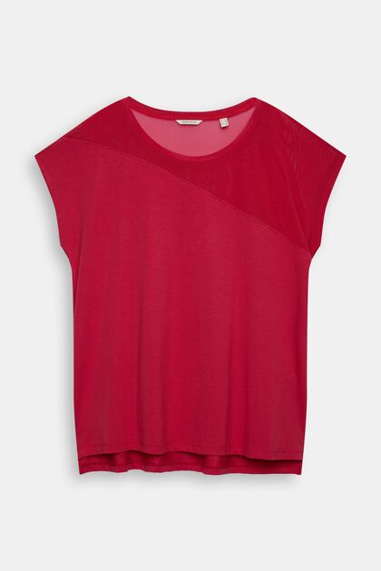 T-shirt CURVY à empiècement en mesh, CHERRY RED, overview