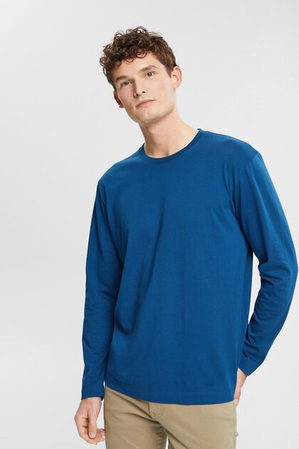 T-shirt à manches longues en jersey, PETROL BLUE, overview