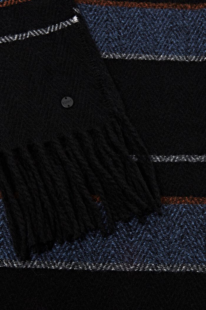 Écharpe rayée à franges, BLACK, detail image number 1