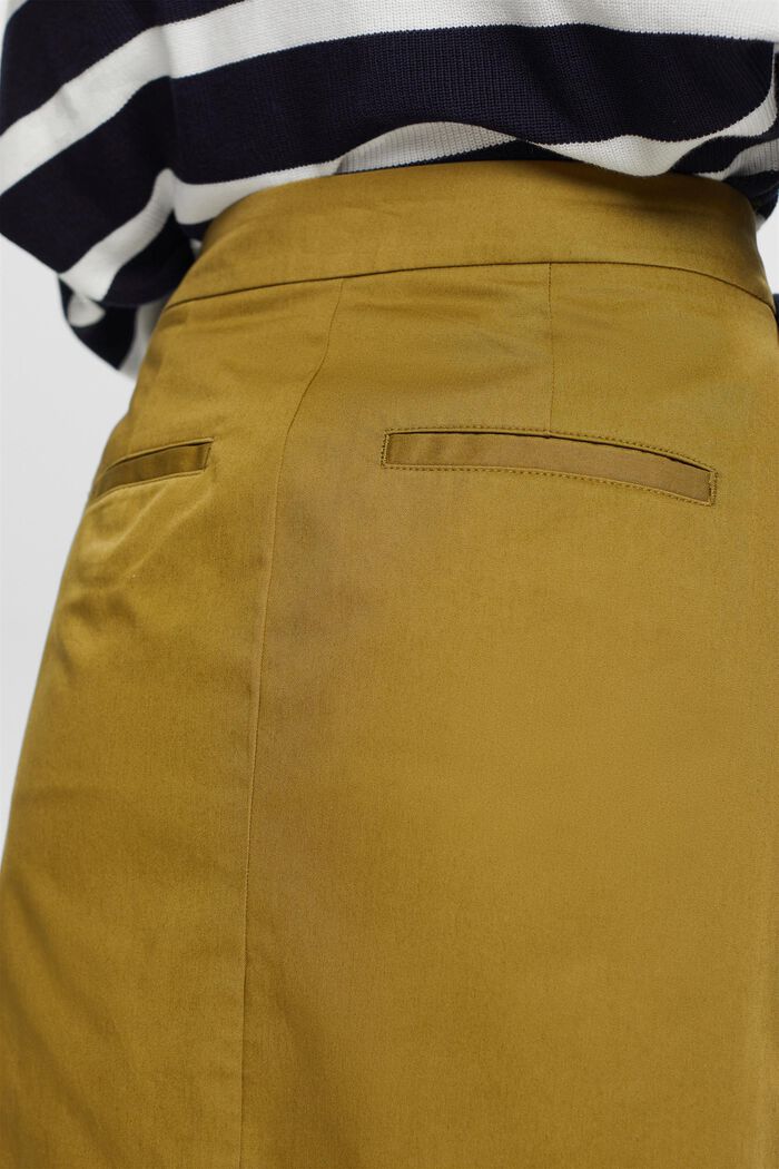 Jupe longueur genou à ceinture, 100 % coton, OLIVE, detail image number 4