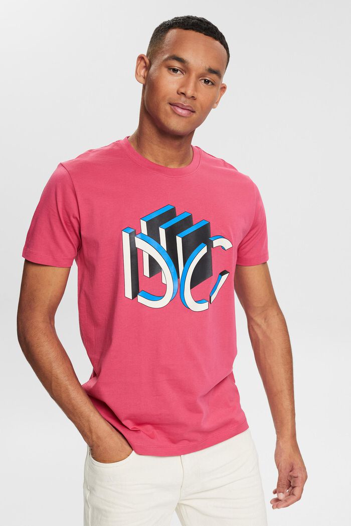 T-shirt en jersey à logo imprimé graphique en 3D, DARK PINK, detail image number 0